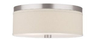 Forecast Lighting F1318-36 Embarcadero Two-Light Flushmount with Vanilla Fabric Shades and Etched White Glass, Satin Nickel