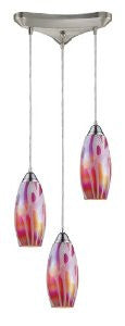Elk 10076/3FI Iridescence 3-Light Fuschia Pendant In Satin Nickel