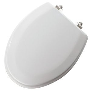 Mayfair 144CP 000 Molded Wood Toilet Seat with Chrome Hinges, STA-TITE Seat Fastening System and DuraGuard Antimicrobial, Elongated, White