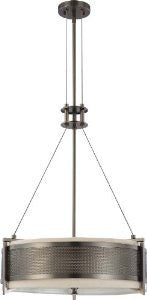 Nuvo Lighting 60/4433 Four Light Diesel Round Pendant with Khaki Fabric Shade/Cream Diffuser, Hazel Bronze