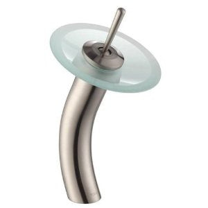 KRAUS KGW-1700SN-FR Single Lever Vessel Glass Waterfall Faucet Satin Nickel with Frosted Glass Disk