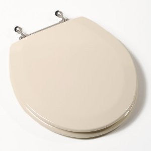 Comfort Seats C1B4R2-01BN Deluxe Molded Wood Toilet Seat with Brushed Nickel Hinges, Round, Bone