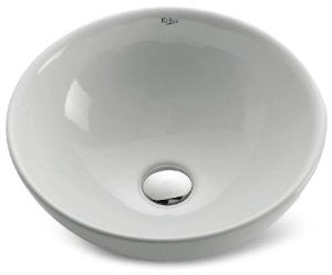 Kraus KCV-141-SN White Round Ceramic Sink with Pop Up Drain, Satin Nickel
