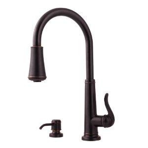 Pfister GT529-YPY Ashfield Single Handle 1, 2, 3, or 4-Hole Pull-Down Lead Free Kitchen Faucet with Soap Dispenser, Tuscan Bronze