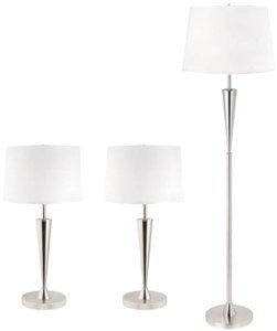Globe Electric 12158 Room Full Floor and Table Lamps Set, Brushed Steel Finish, 3-Pack