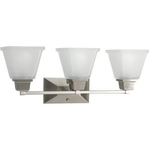 Progress Lighting P2743-09 3-Light Bath Fixture with Square Etched Glass and Can Mount Up or Down, Brushed Nickel
