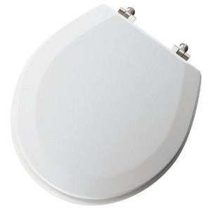 Mayfair 44CP 000 Molded Wood Toilet Seat with Chrome Hinges, STA-TITE Seat Fastening System and DuraGuard Antimicrobial, Round, White