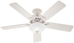 Hunter 21435 Sonora 52-Inch 5-Blade Single Light Ceiling Fan, French Vanilla with French Vanilla/Bleached Oak Blades and White Linen Glass Light Bowl