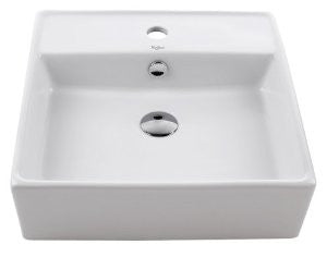 Kraus KCV-150-CH White Square Ceramic Sink and Pop Up Drain with Overflow, Chrome