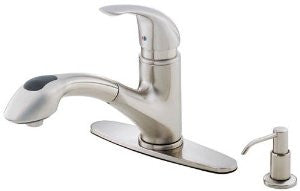 Danze D454612SS Melrose Single Handle Pull Out Kitchen Faucet with Soap Dispenser, Stainless Steel