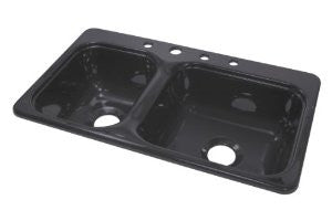 Lyons Industries DKS64CB4-3.5 33-Inch by 19-Inch Manufactured/Mobile Home Acrylic 8-Inch Deep Kitchen Sink with Step Down Ledge, Four Hole , Metallic Silver