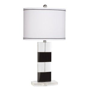Kichler Lighting 70762 New Traditions 25-Inch Portable Stripe Table Lamp, K9 Clear and Black Optical Crystal with White Oval Black-Trimmed Shade