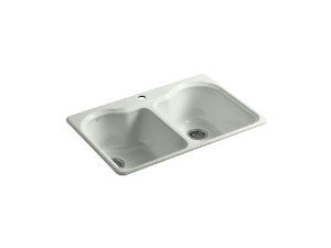 Kohler K-5818-1-FF Hartland Self-Rimming Kitchen Sink with Single-Hole Faucet Drilling, Sea Salt
