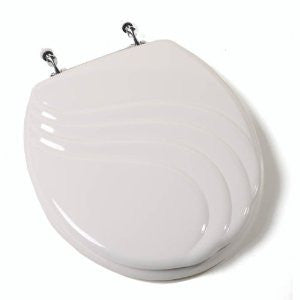 Comfort Seats C1B4E5-00AMCH Deluxe Ribbons Wood Elongated Toilet Seat with Anti-microbial and Chrome Hinge, White