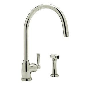 Rohl U.4846LS-PN-2 Perrin and Rowe Contemporary Mimas Single Hole Single Lever Kitchen Faucet with Sidespray and C Spout, Polished Nickel