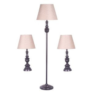 Adesso 1589-22 Vintage Lamp Set Containing Matching Floor Lamp and Two Table Lamps, Dark Bronze Finish