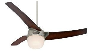 Hunter 21806 Eurus 54-Inch Single Light 3-Blade Ceiling Fan with Remote Control, Brushed Nickel with Coffee Beech Blades and Frosted Glass Light Bowl