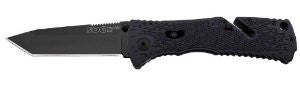 SOG Specialty Knives & Tools TF-27 Mini Trident, 3-3/20-Inch Tanto Straight Edge Folding Knife, Black TiNi