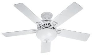 Hunter 53059 The Astoria - 52" Ceiling Fan, White Finish with Light Oak/White Blade Finish with Frosted Glass