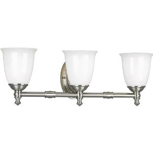Progress Lighting P3029-09 3-Light Bath Bracket with White Opal Glass, Brushed Nickel