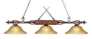 Landmark 194-WD-G6 Designer Classics 3-Light Billiard Light, 9-Inch, Wood Patina with Amber Gratina Glass Shades