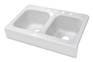 Lyons Industries DKS01AP-3.5 Designer White Apron Front Dual Bowl Acrylic 10-Inch Deep Kitchen Sink