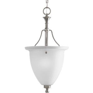 Progress Lighting P3793-09 1-Light Inverted Pendant with White Etched Glass, Brushed Nickel