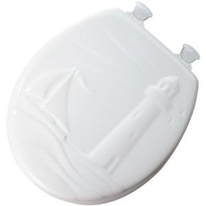 Mayfair 36EC 000 Lighthouse Sculptured Molded Wood Toilet Seat with Lift-Off Hinges, Round, White