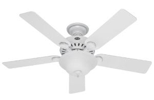 Hunter 28722 Pro's Best 52-Inch 5-Blade Single Light Five Minute Ceiling Fan, White with White/Beech Blades and Swirled Marble Glass Bowl
