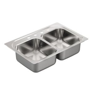 Moen G182114 1800 Series 18-Gauge Double Bowl Drop In Sink, Stainless Steel