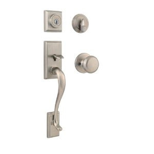 Kwikset Hawthorne Single Cylinder Handleset w/Juno Knob featuring SmartKey in Satin Nickel