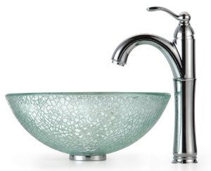Kraus C-GV-500-14-12mm-1005ORB Broken 14-Inch Glass Vessel Sink and Riviera Faucet, Oil Rubbed Bronze