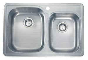 Lenova SS-TM-33918 Top Mount Unequal Double Bowl Drop-in Kitchen Sink, Stainless Steel