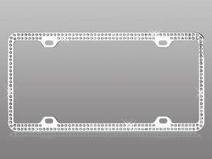 Chrome Metal Car License Plate Frame with Double Row T-Smoke Crystals