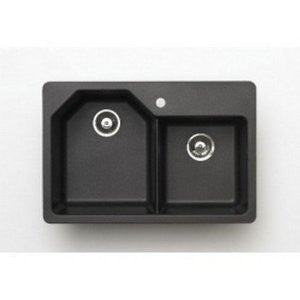 Astracast AN20RZUSSK Premium Offset Double Bowl Kitchen Sink, Metallic Black