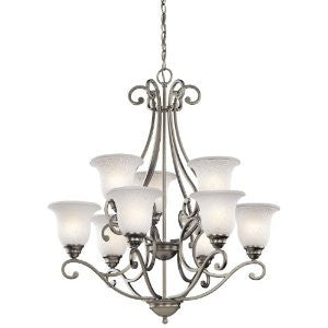 Kichler Lighting 43226NI Camerena 9-Light Chandelier, Brushed Nickel Finish with White Scavo Glass