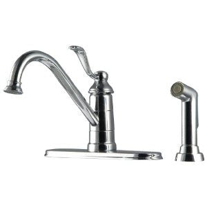 Pfister GT34-4PC0 Portland Single Handle 4-Hole Lead Free Kitchen Faucet with Sidespray and Soap Dispenser, Polished Chrome