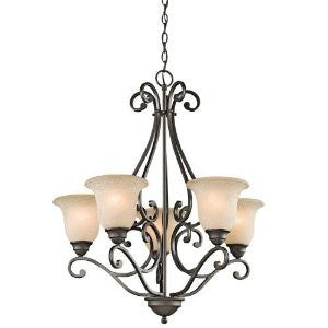 Kichler Lighting 43224OZ 5-Light Chandelier with White Scavo/Light Umber Glass, Olde Bronze Finish