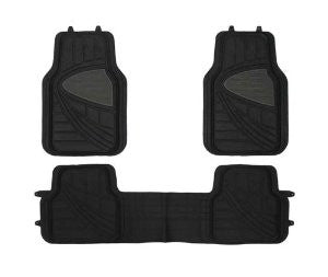 COUNTRY ONE BRAND CAR TRUCK VAN SUV FLOOR MATS HEAVY DUTY RUBBER 2-TONE 3-PCS FOR 2-ROW BLACK