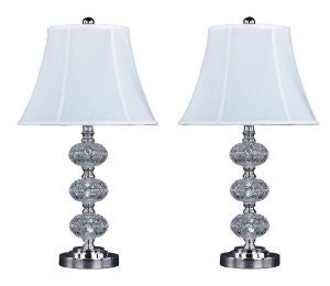 Park Madison Lighting PMT-1809-17 Contemporary Design 26-1/4-Inch Tall Table Lamp Set with Designer Crystal Glass, Polished Nickel, 2-Piece
