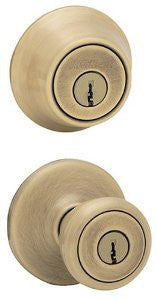 Kwikset 690 Tylo Entry Knob and Single Cylinder Deadbolt Combo Pack in Antique Brass