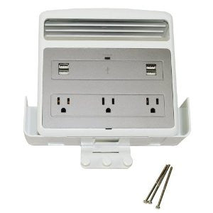 Wiremold PX1002 Wall Mount USB Multi-Outlet Charging Center For Mobile Devices, White/Silver
