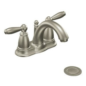Moen 6610BN Brantford Two-Handle Low Arc Bathroom Faucet with Drain Assembly, Brushed Nickel