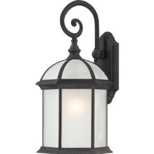 Nuvo Lighting 60/4986 Boxwood Energy Efficient Mid-Size Wall Lantern/Arm Down with Frosted Glass, Textured Black