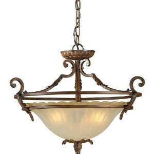 Forte Lighting 2435-03-41 3-Light Traditional Convertible Fixture, Rustic Sienna Finish with Shaded Umber Glass