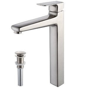 Kraus KEF-15500-PU15BN Virtus Single Lever Vessel Faucet with Pop Up Drain, Brushed Nickel