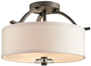 Kichler Lighting 42485OZ Leighton 3-Light Semi-Flush Ceiling Light, Olde Bronze and White Fabric Shades with Satin-Etched Glass