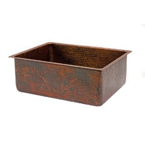 Premier Copper Products KSDB25199 25-Inch Hammered Copper Kitchen Single Basin Sink, Oil Rubbed Bronze