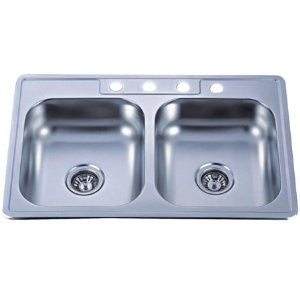 Kingston Brass GKTD33228MR 33" Drop In 20 Gauge Double Basin Stainless Steel Kitchen Sink, Stainless Steel