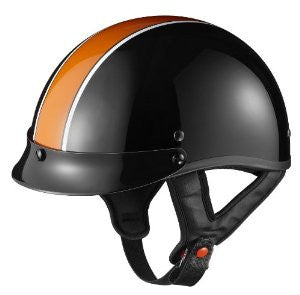 GLX Motorcycle Half Helmet with Orange Stripe (Black, Medium)